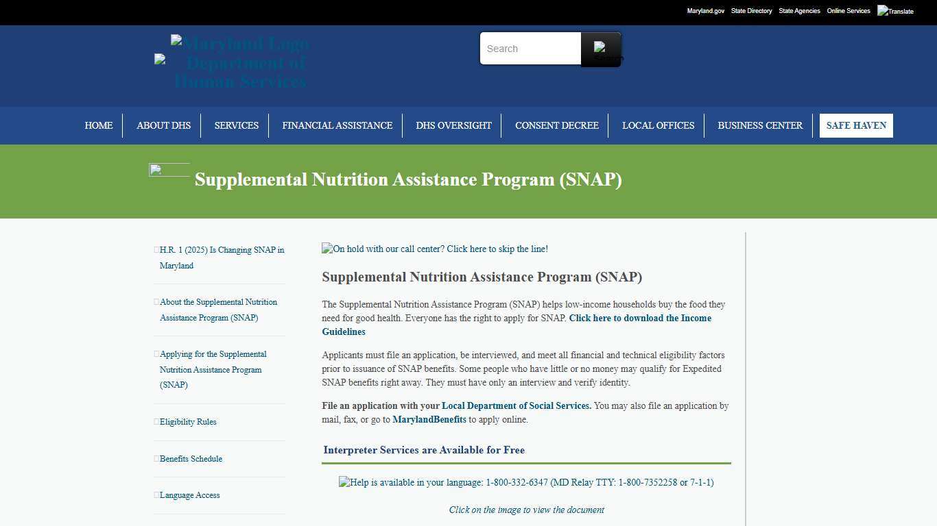 Supplemental Nutrition Assistance Program (SNAP) - Maryland Department of Human Services
